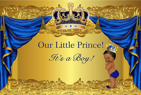 Baby Shower Golden Background Crown backdrop UK for Boy BA04
