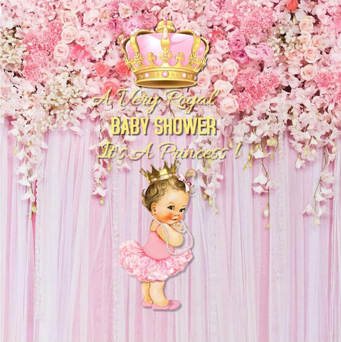 Pink Flowers and Crown Baby backdrop UK BA15