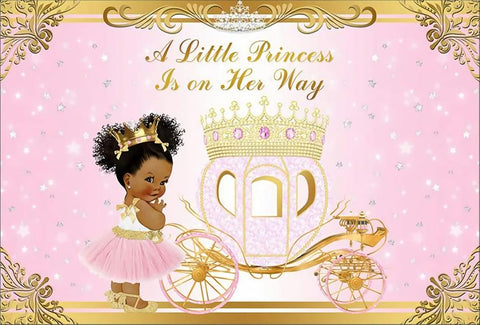 Baby Shower Baby Girl Little Princess Pink Carriage backdrop UK BA40