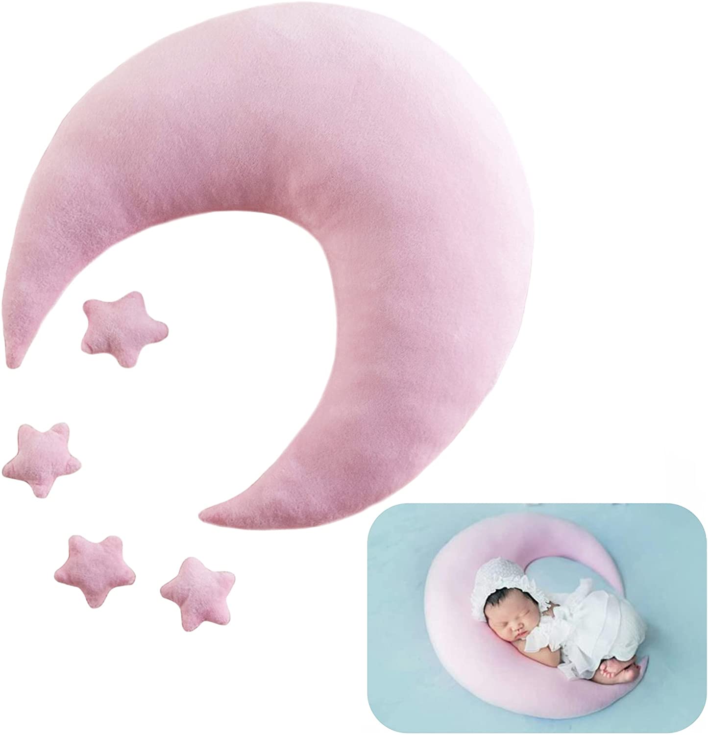 1+4pcs Newborn Baby Photography Prop Backdrop uk Crescent Moon Star Plush Pillow Set