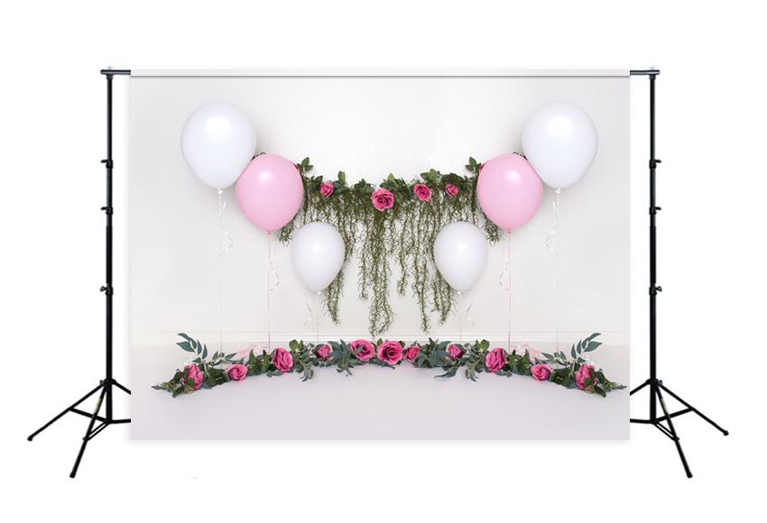 Flowers Balloons Backdrop UK for Birthday Baby Shower Designed by Beth