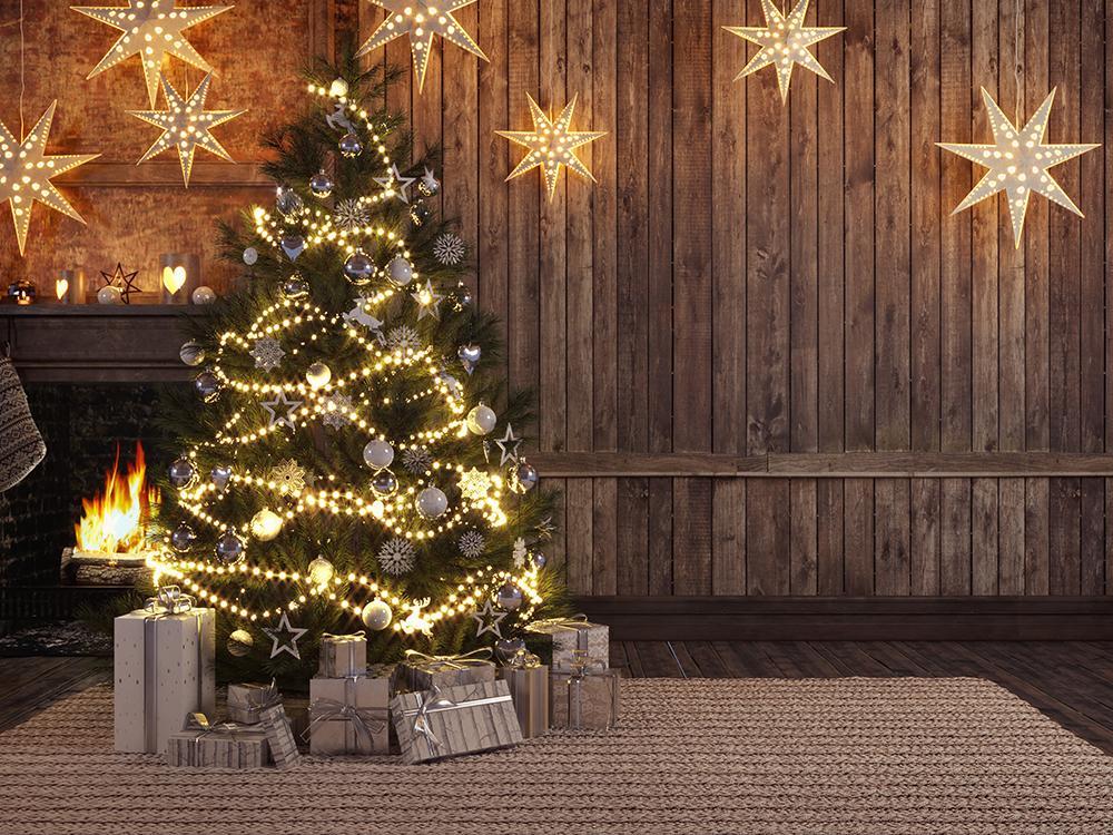 Christmas Tree Lights Wood Wall Photo Booth Backdrop DBD-19321