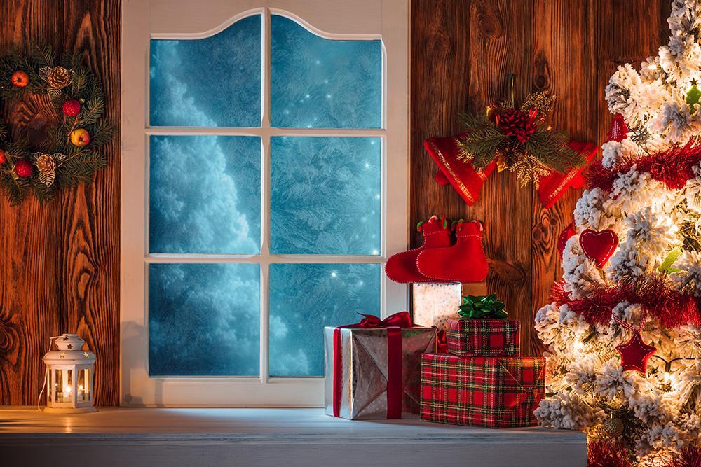 Xmas Gifts Tree Blue Windows Backdrops for Xmas Decor DBD-19260