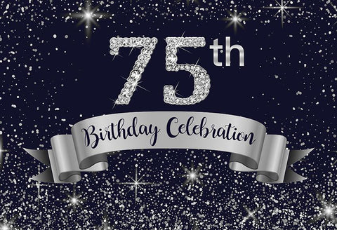Navy Blue and  Silver 60th 75th Birthday Backdrop Banner 