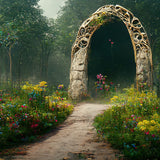 Mysterious Forest Flower Arch Entrance Backdrop D1016