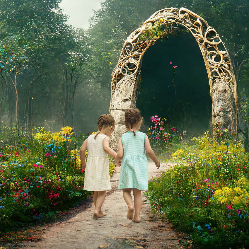 Mysterious Forest Flower Arch Entrance Backdrop D1016