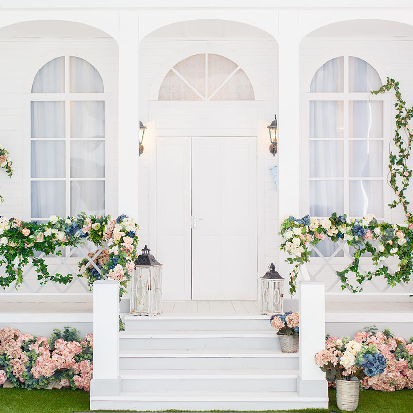 House Doorway Flowers Decorated Door Backdrop D1019