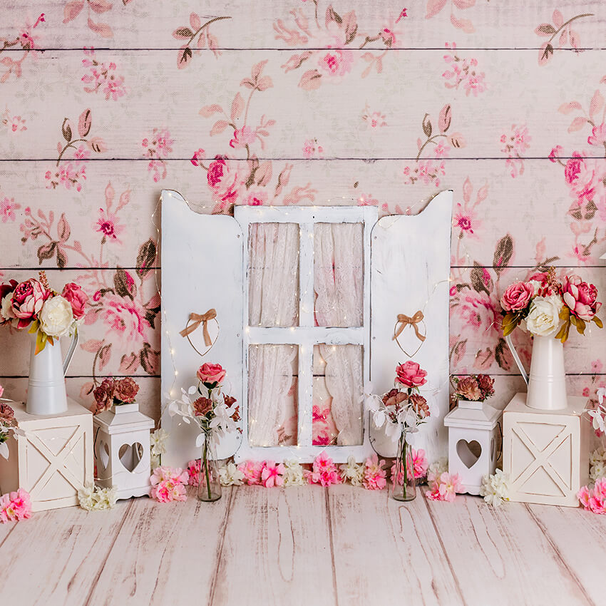 Romantic Valentine's Day Flower Wood Backdrop D1051