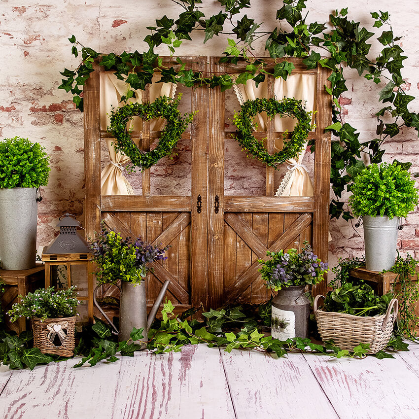 Spring Green Plants Wood Window Backdrop UK D1052