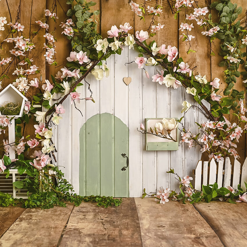 Pink Flowers Rustic House Spring Backdrop UK D1055