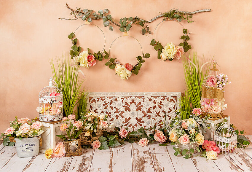 Spring Hanging Flowers Garland Photography Backdrop UK D1056