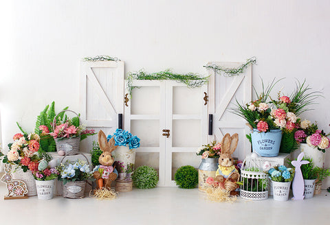 Easter Bunny Spring Flowers Photography Backdrop UK D1057