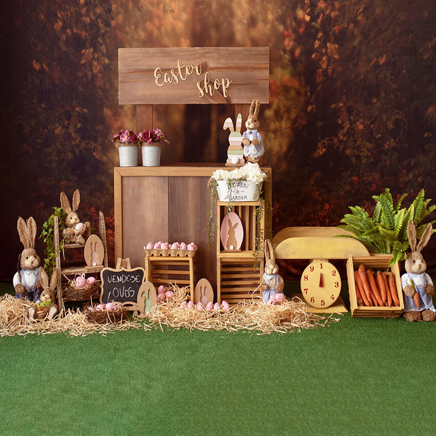 Easter Shop Bunny Egg Photo Studio Backdrop UK D1059