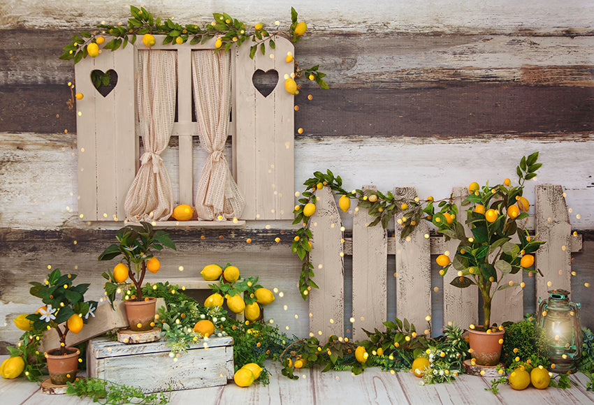 Spring Summer Lemon Tree Barn Backdrop UK D1061