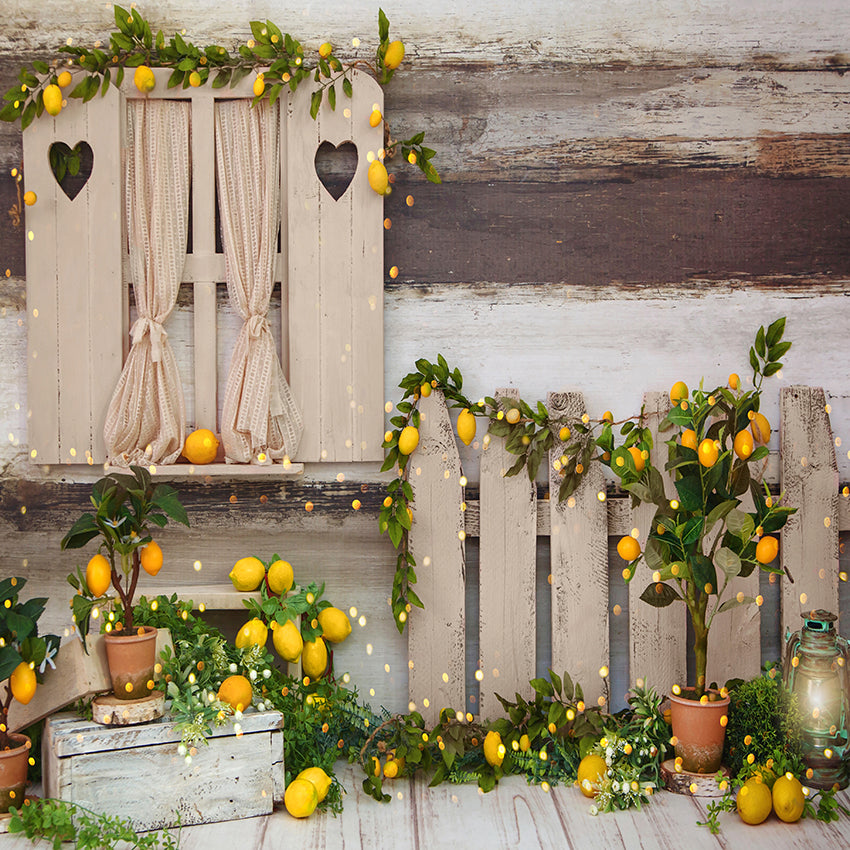 Spring Summer Lemon Tree Barn Backdrop UK D1061