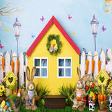 Cartoon Barn House Bunny Flowers Backdrop UK D1067