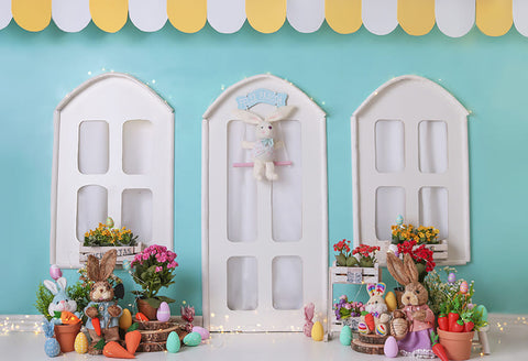 Easter Flowers Bunny Shop Window Backdrop UK D1072