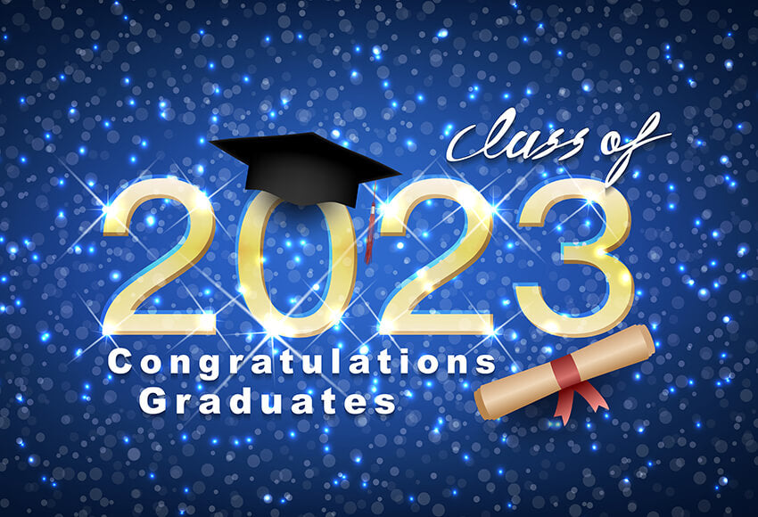 Blue Sparkle Congrats 2023 Graduation Backdrop UK D1083