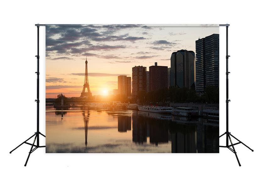 Eiffel Tower Backdrop UK Paris Sunset City Landscape Backdrop UK for Photo Booth D129