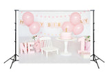 1st Birthday Girl Balloons Cake Pink Photo Backdrop UK D282