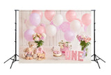 1st Birthday Decorations Balloons Cake Pink Photography Backdrop UK D283
