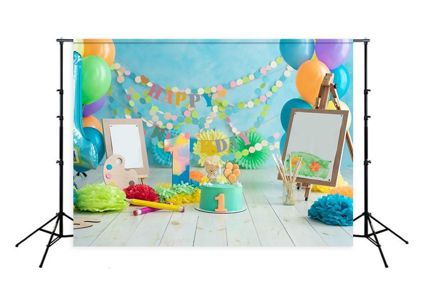 First Birthday Smash Cake Blue Backdrop UK for Baby Photography D304