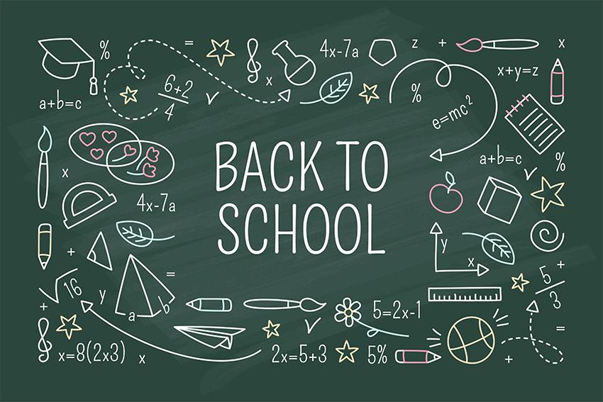 Back to School backdrop UK Colorful Chalk Drawing Green Chalkboard backdrop UK D649