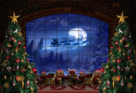 Christmas Tree Window Gifts Photography Backdrop