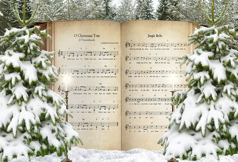  Christmas Tree and Musical Score Winter Snow UK Photography Backdrop