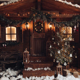 Christmas Tree Gift Wood House and Lighting Photo Booth backdrop UK 