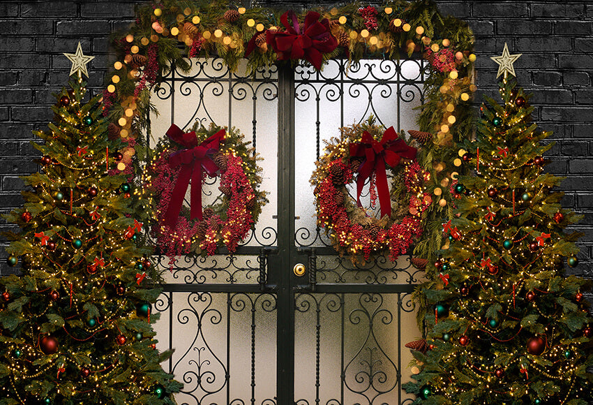 Christmas Door Wreath Lights Decoration Backdrop UK D900