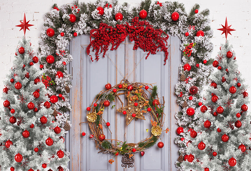 Christmas Wooden Fir Branches Wreath Backdrop UK D901