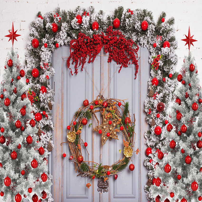 Christmas Wooden Fir Branches Wreath Backdrop UK D901