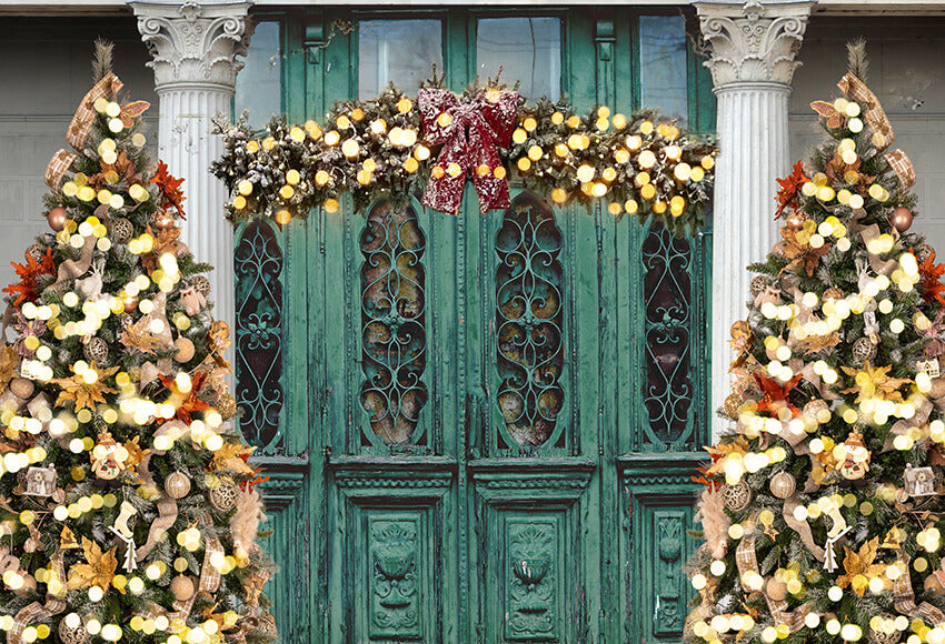 Vintage Door Christmas Tree Photography Backdrop UK D904