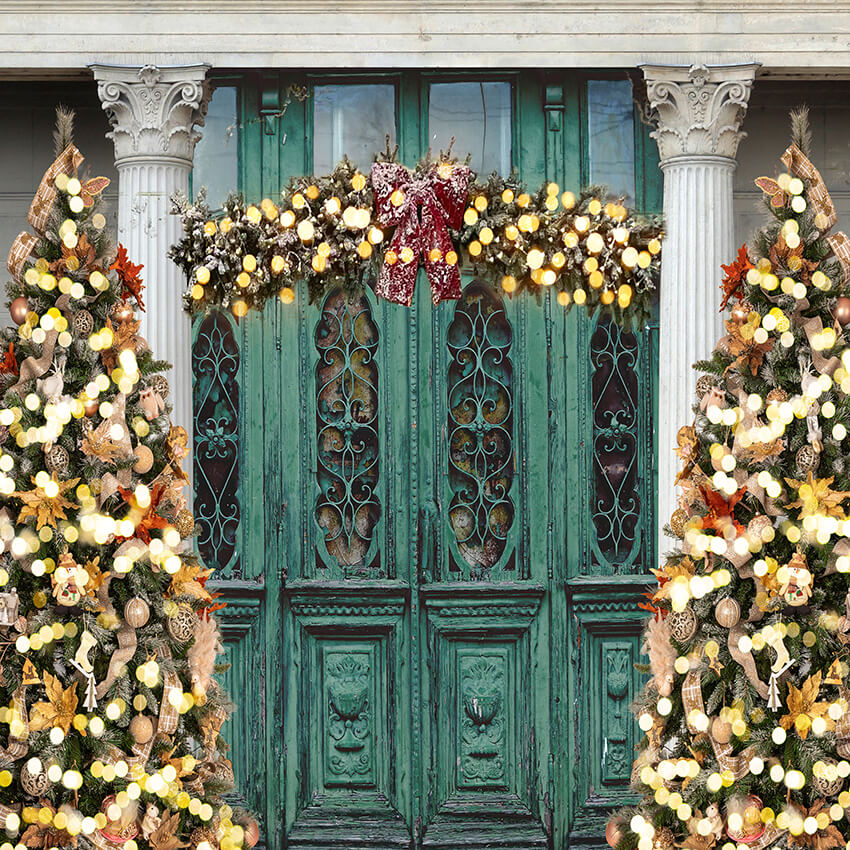 Vintage Door Christmas Tree Photography Backdrop UK D904