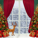 Christmas Tree White Window Red Curtain Backdrop UK D918