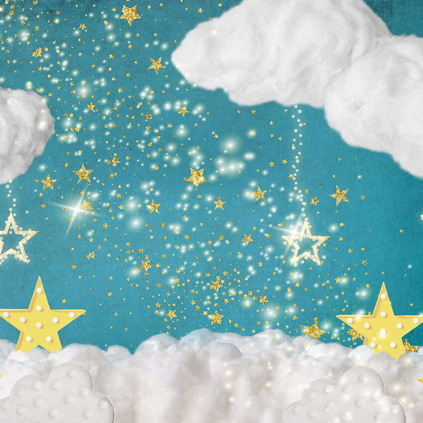 Twinkling Starts Clouds Birthday Cartoon Backdrop