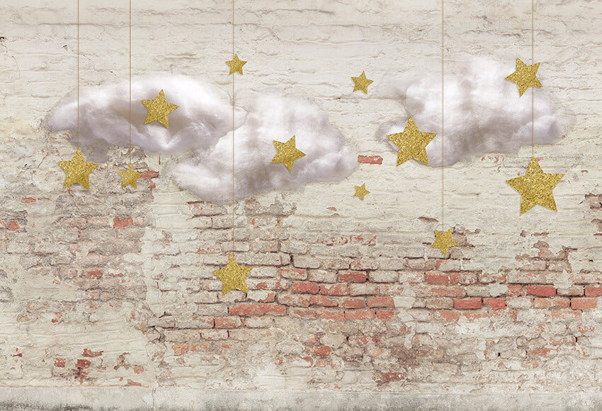 Clouds Stars On Brick Wall Photography Backdrop
