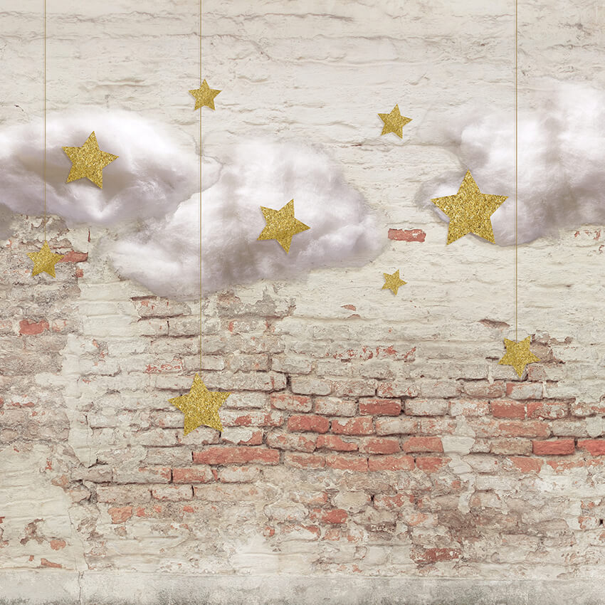 Clouds Stars On Brick Wall Photography Backdrop UK D925