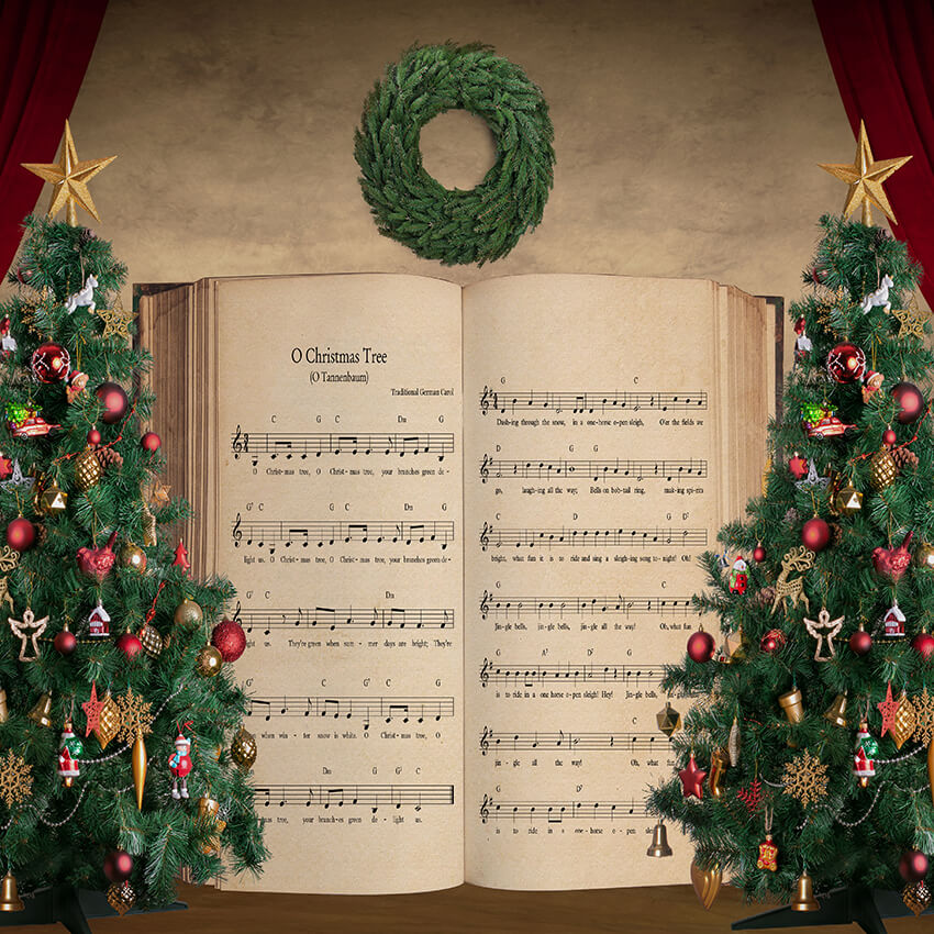 Christmas Tree Carol Stage Curtain Backdrop UK D927