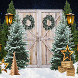 Xmas Tree Wood Door Lights Backdrop UK D930