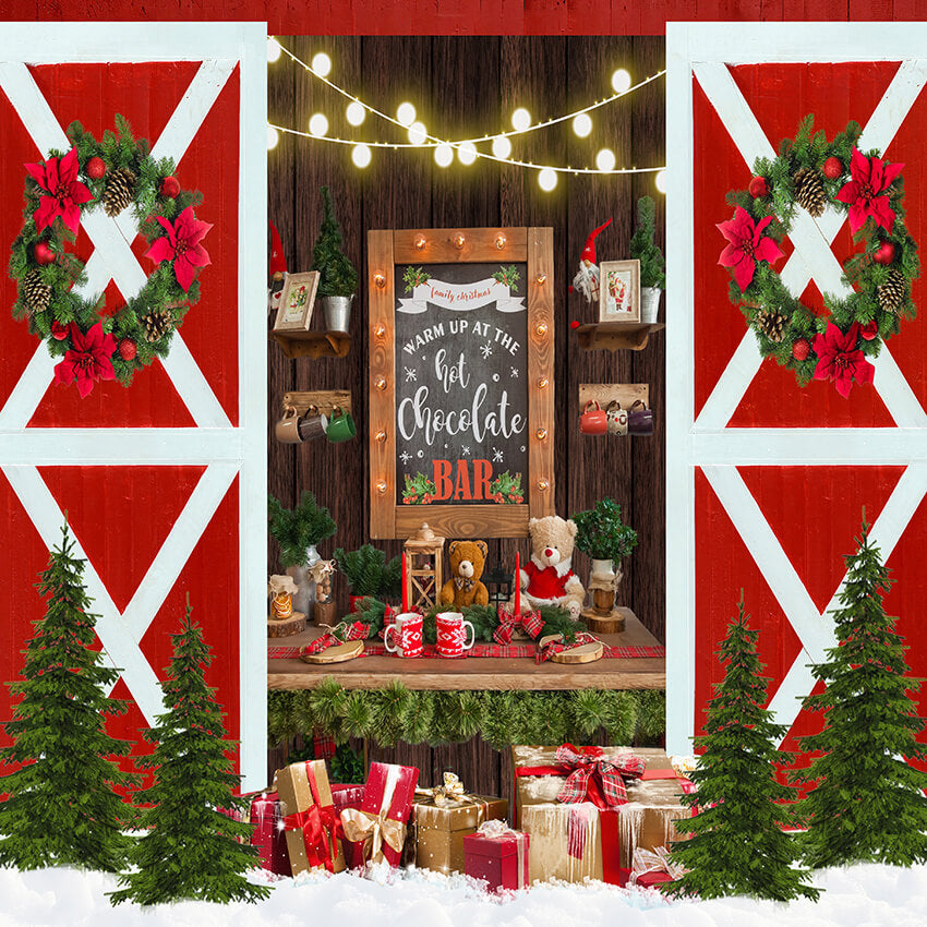 Fir Tree Wreath Christmas Hot Chocolate Backdrop UK D932