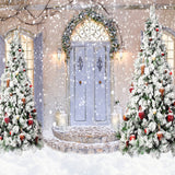Christmas Tree Front Door Snow Backdrop UK D933