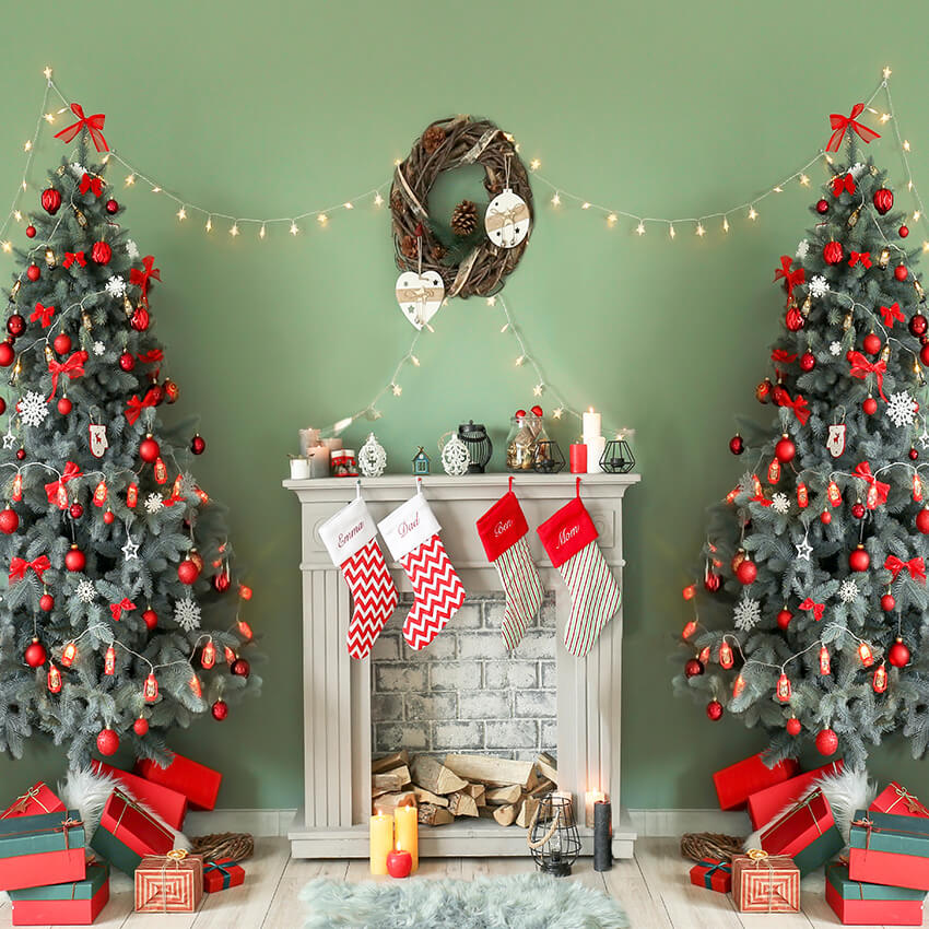 Socks Fireplace Christmas Tree Decoration Backdrop UK D938