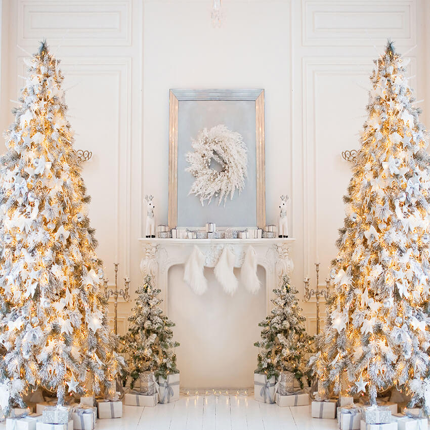 Decorated House Christmas Tree Gifts Backdrop UK D939