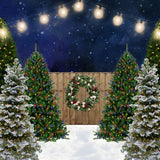 Christmas Tree Wood Door Lights Backdrop D960