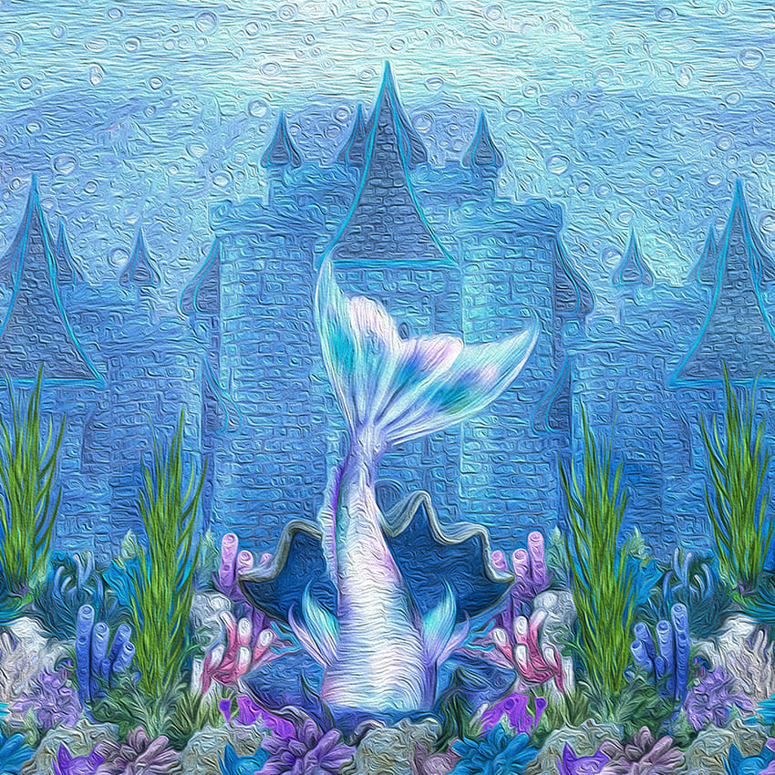Underwater Castle Aquatic Plants Mermaid Backdrop D975