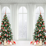 Christmas Tree Gift Box Window Snow Backdrop D976