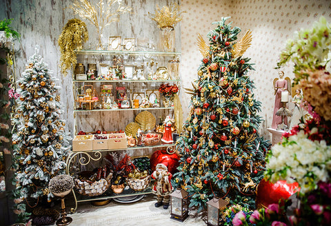 Christmas Tree in Decoration Shop Backdrop
