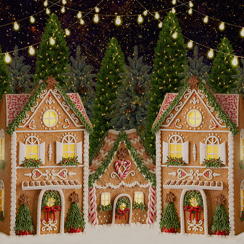 Gingerbread House Christmas Tree Backdrop D998